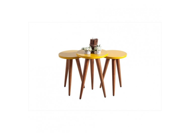 Cafe sarı ahşap zigon sehpa
