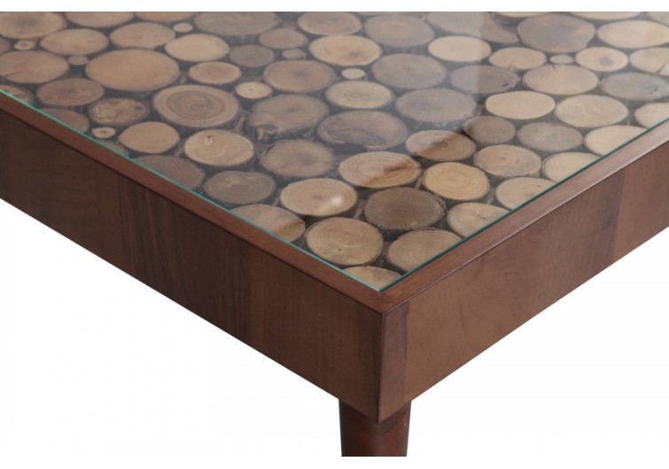 Wood ahşap camlı orta sehpa