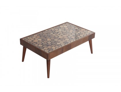 Wood ahşap camlı orta sehpa