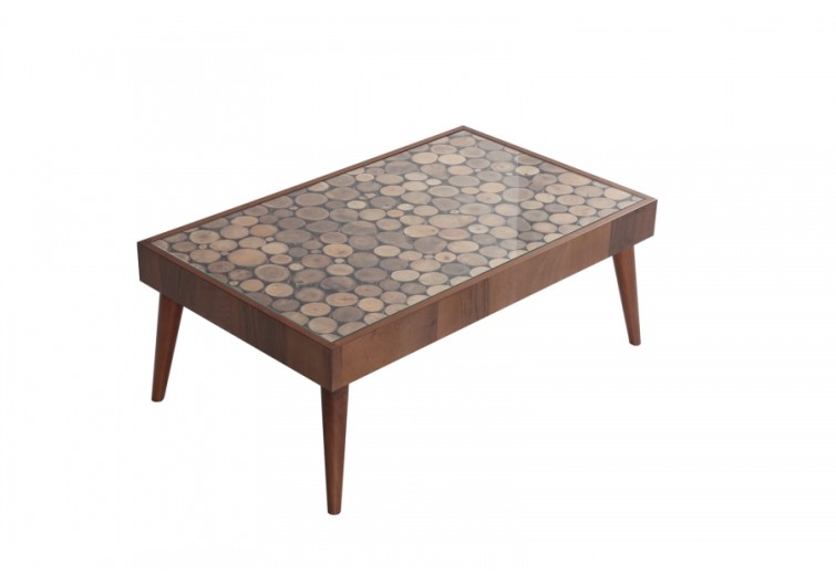 Wood ahşap camlı orta sehpa
