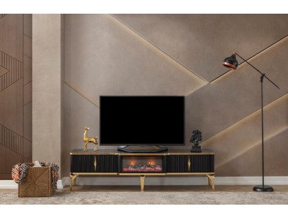 Reul tv sehpası şömineli mat siyah renk gold ayak-detay